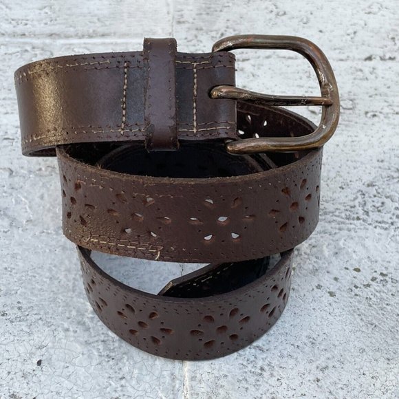 Genuine Leather Belt Pin Buckle Unisex Waistband Brown Belt Size 32 inches - Picture 8 of 11